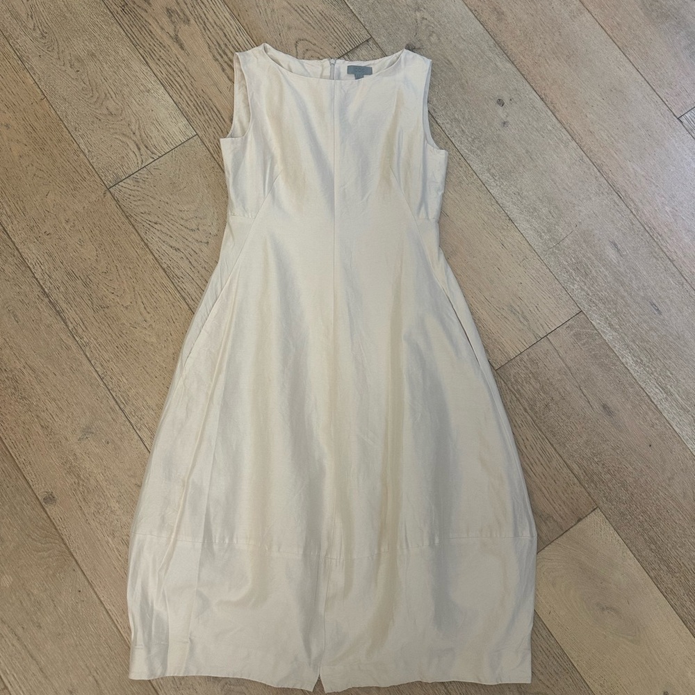 COS Sleeveless Cotton Silk Midi Dress Size 10 Cocoon Balloon Skirt Bisquit Cream